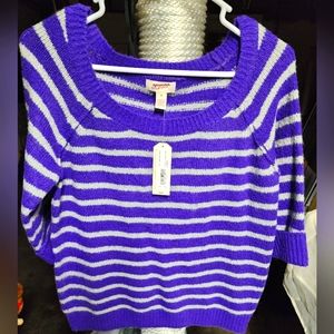 New Arizona Jeans XL Purple striped scoop neck mid sleeve sweater